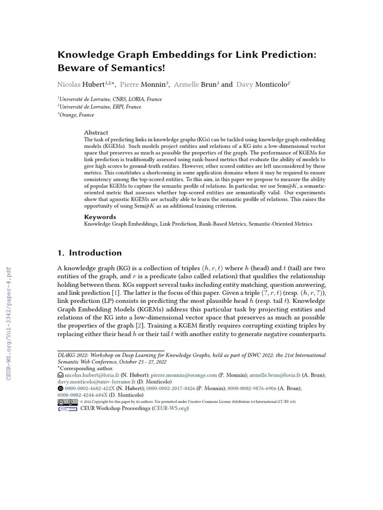 Knowledge Graph Embeddings For Link Prediction (Beware Of Semantics!) | PDF