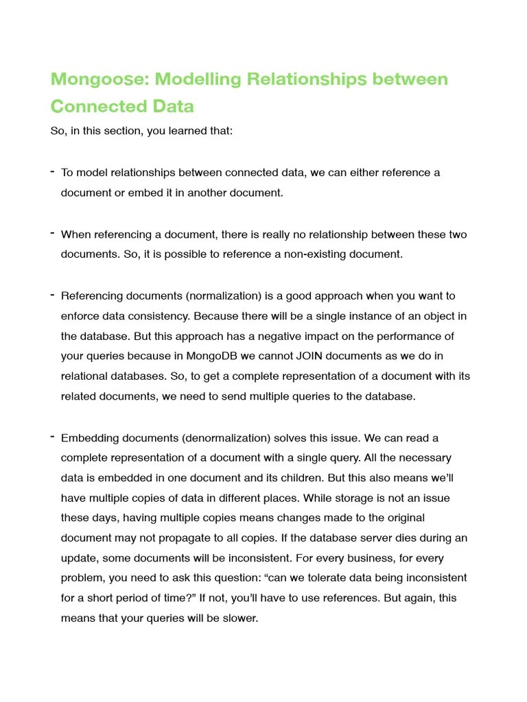 123 Mongoose Modelling Relationships Between Connected Data Recap | PDF ...