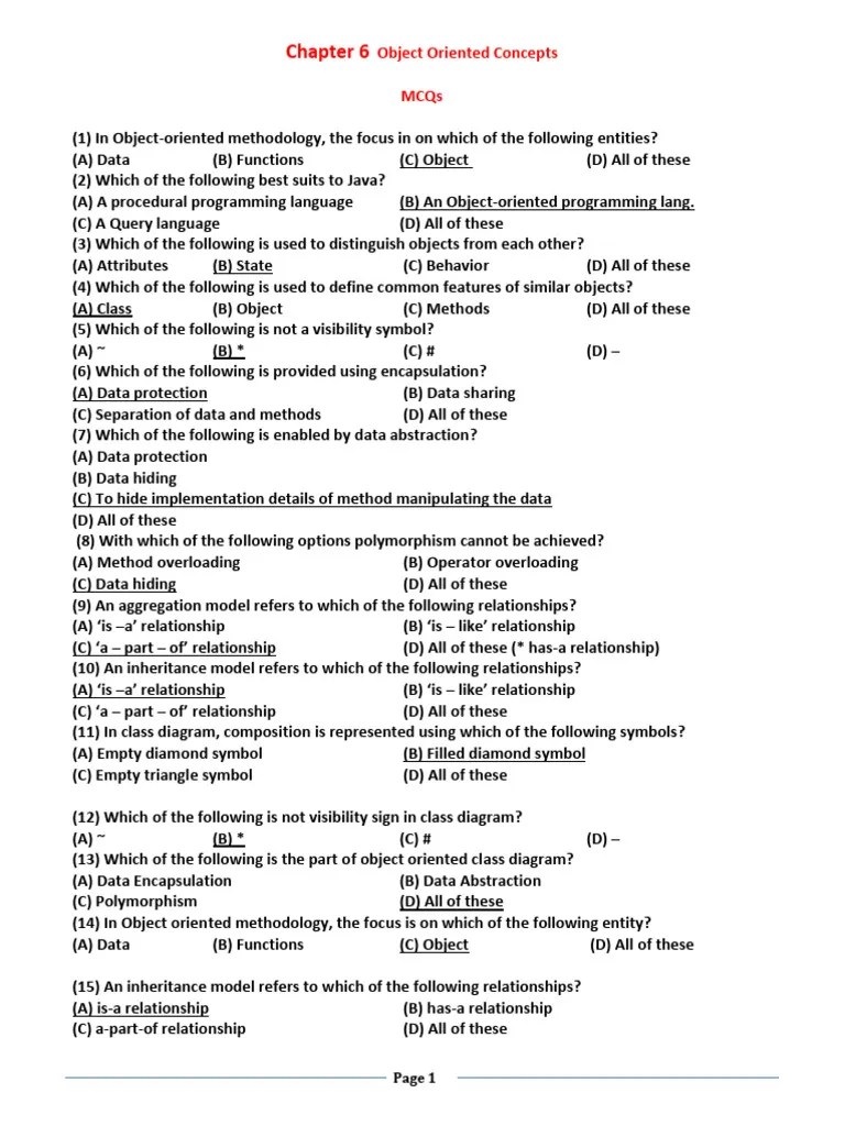 Ch-6 MCQ Object Oriented Concepts | PDF | Method (Computer Programming ...