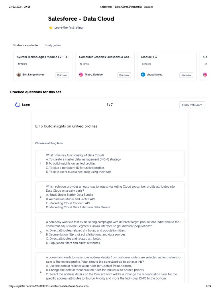 Salesforce - Data Cloud Exam Flashcards | PDF | Cloud Computing | Customer Relationship Management