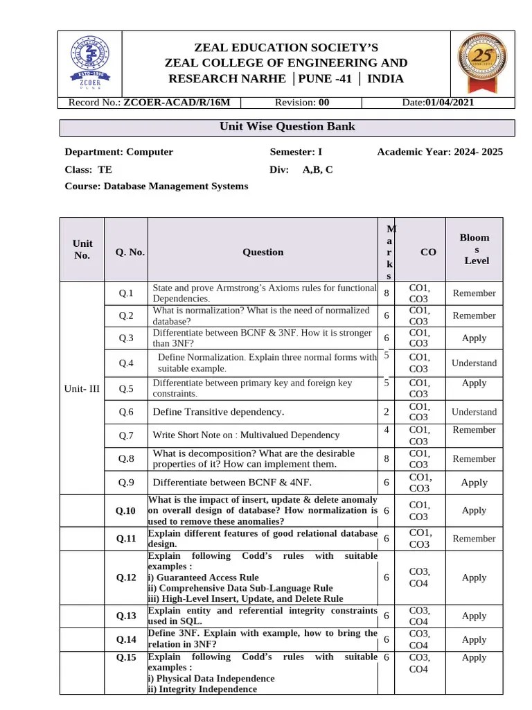 DBMS UNIT WISE QB (1) | PDF | No Sql | Database Transaction