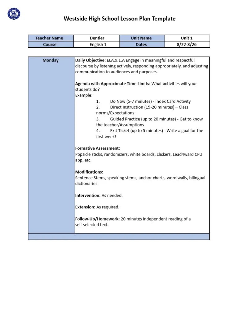 Lesson Plans Week 1 Pdf Lesson Plan Linguistics