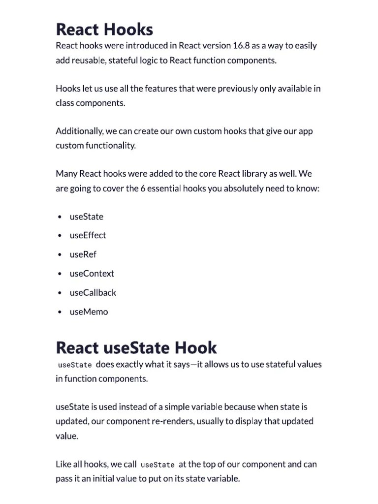 ReactJs Hooks Cheat Sheet | PDF
