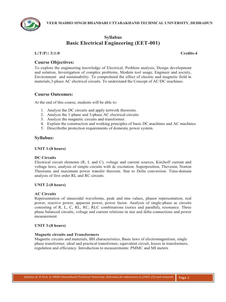 Electrical Syllabus | PDF | Electrical Network | Ac Power