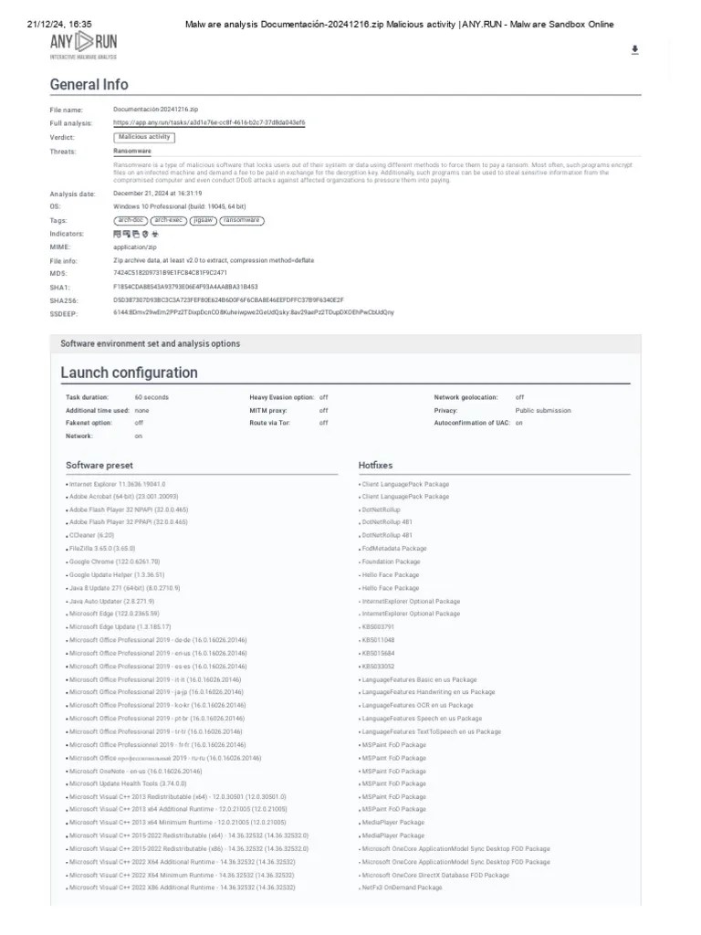 Malware Analysis Documentación-20241216.zip Malicious Activity - ANY - RUN - Malware Sandbox ...