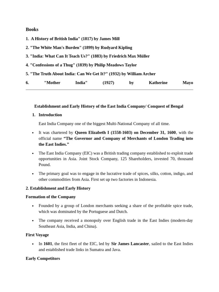 Establishment And Early History Of The East India Company (AutoRecovered) | PDF | East India Company
