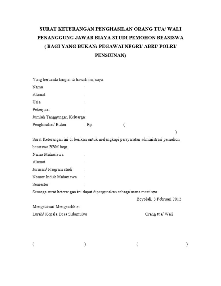 Download contoh surat keterangan belum menikah. Contoh Surat Keterangan Penghasilan Orang Tua Dari Kepala ...