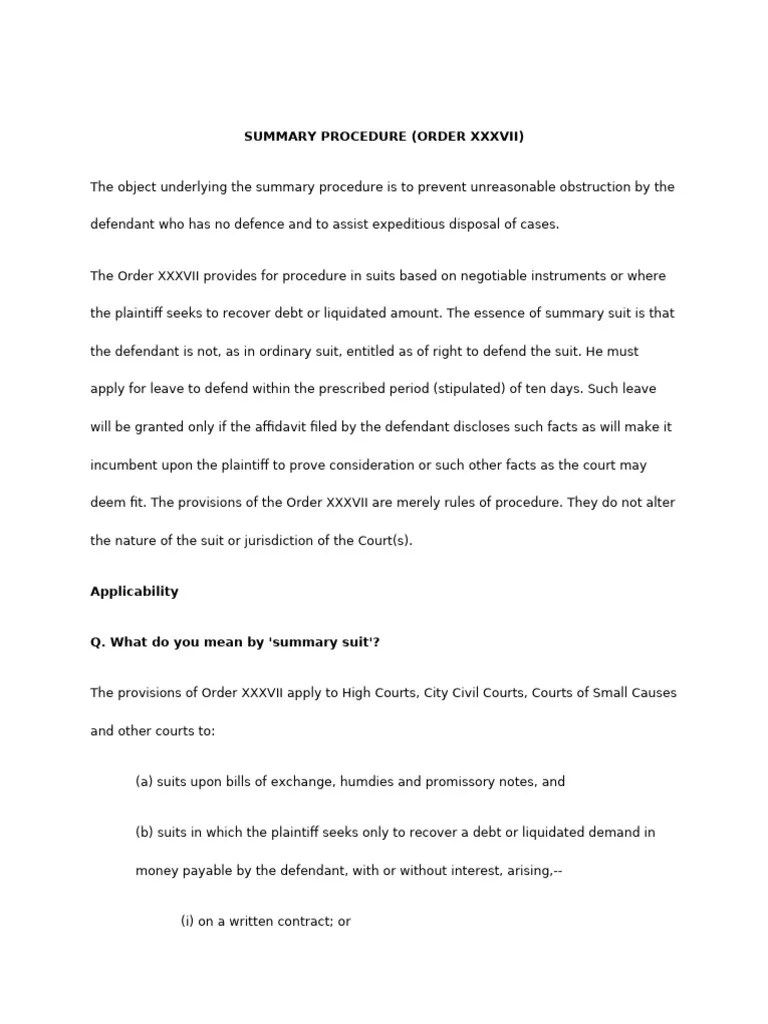 SUMMARY PROCEDURE | PDF | Lawsuit | Negotiable Instrument