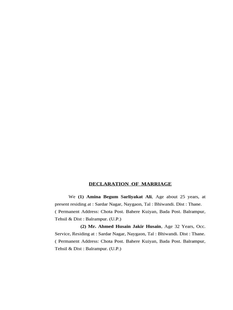 Marriage Declaration | PDF | Marriage | Affidavit