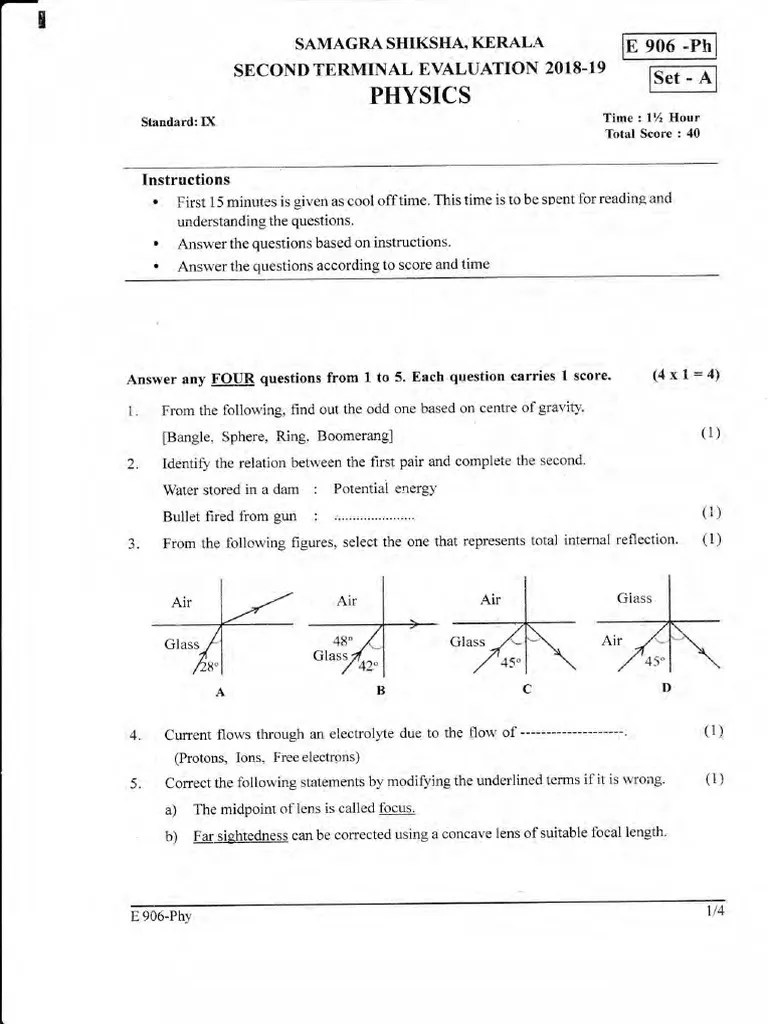 Kerala Class 9 Second Term Question Paper December 2018 PHYSICS (EM) | PDF