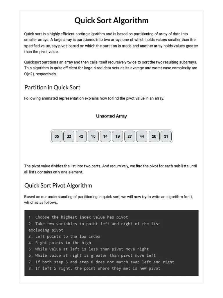 Quick Sort Algorithm | PDF | Algorithms | Computer Programming