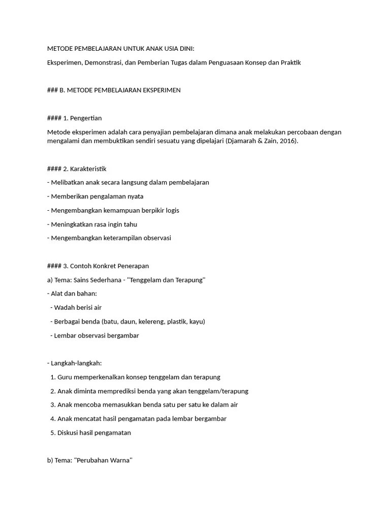 METODE PEMBELAJARAN UNTUK ANAK USIA DINI | PDF
