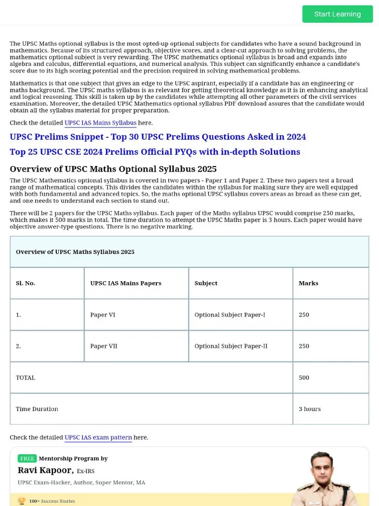 UPSC Maths Optional Syllabus PDF_ Mathematics Optional Syllabus For ...