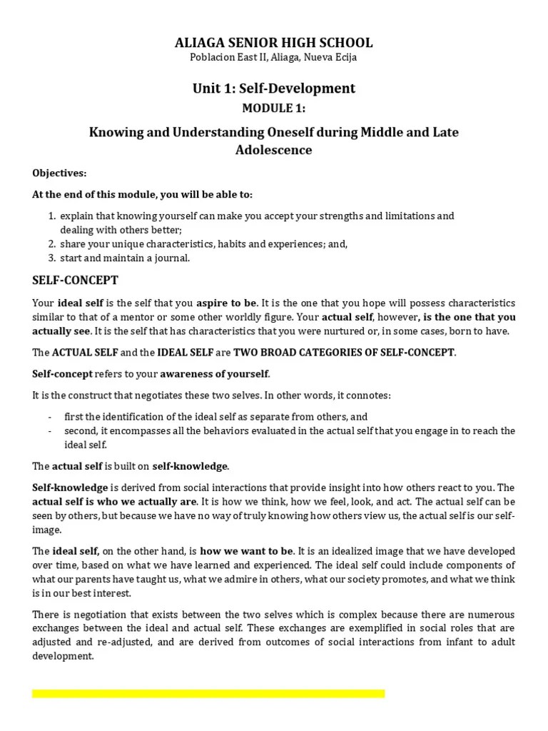 Unit-1-Self-Development | PDF | Self Concept | Disciplines