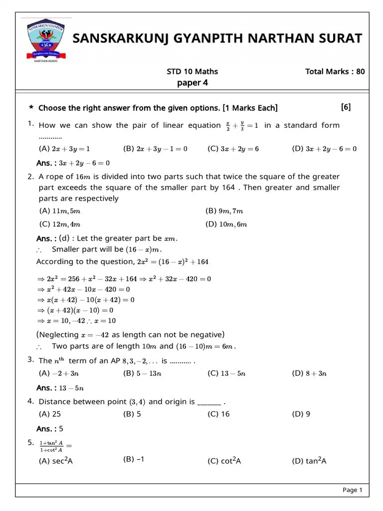 Paper 4_solution | PDF | Quadratic Equation | Circle