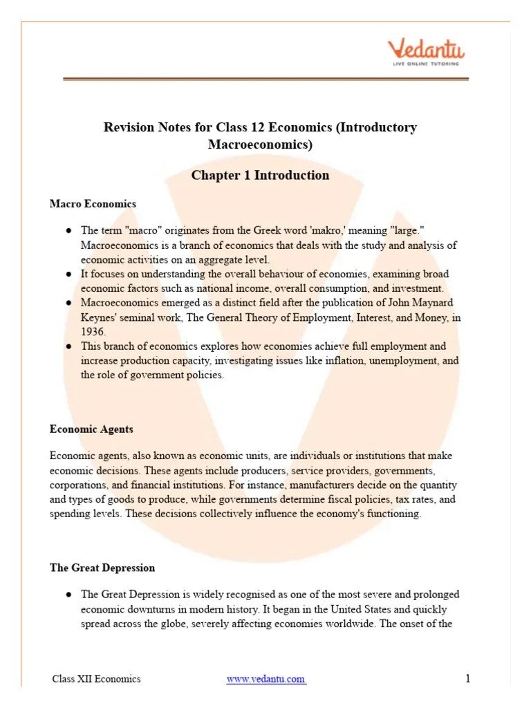 CBSE Class 12 Macroeconomics Chapter 1 Notes PDF - FREE | PDF ...