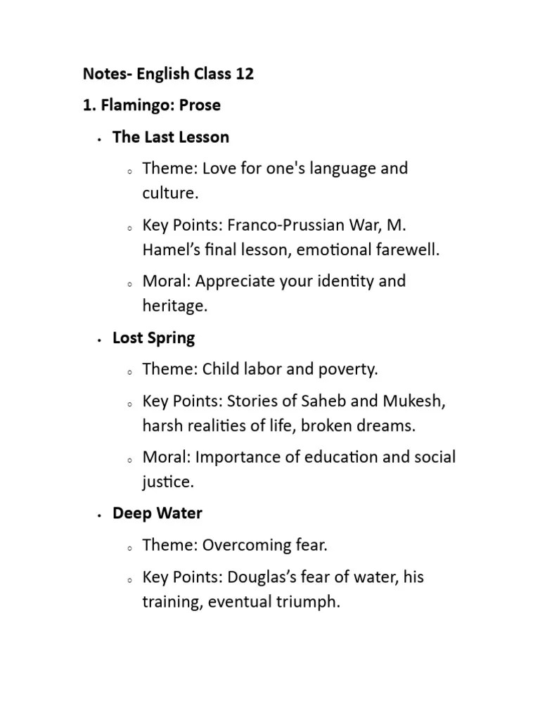 Notes English Class 12 | PDF