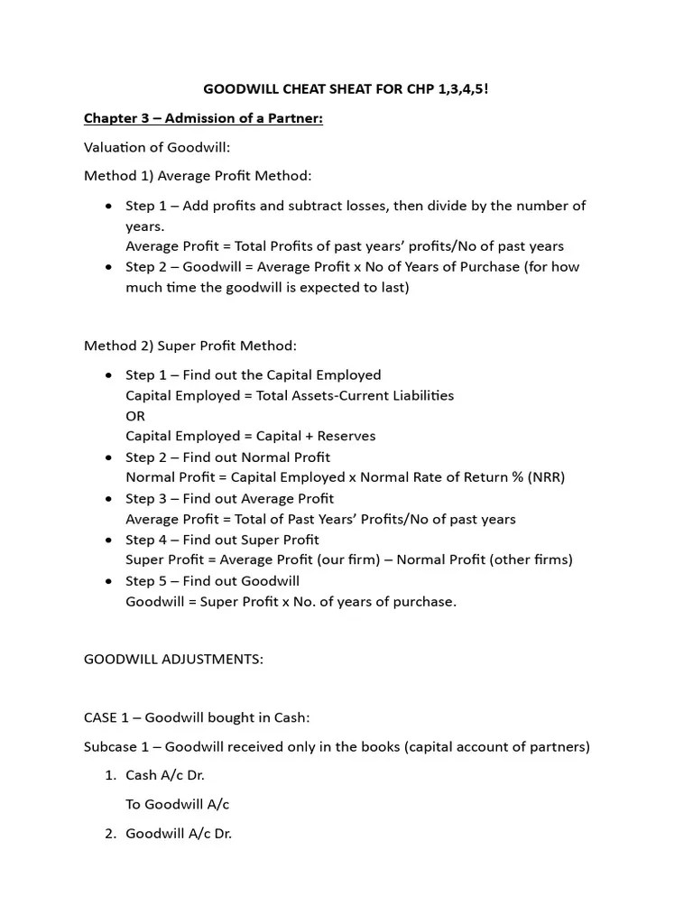 GOODWILL Sheets | PDF | Debits And Credits | Goodwill (Accounting)