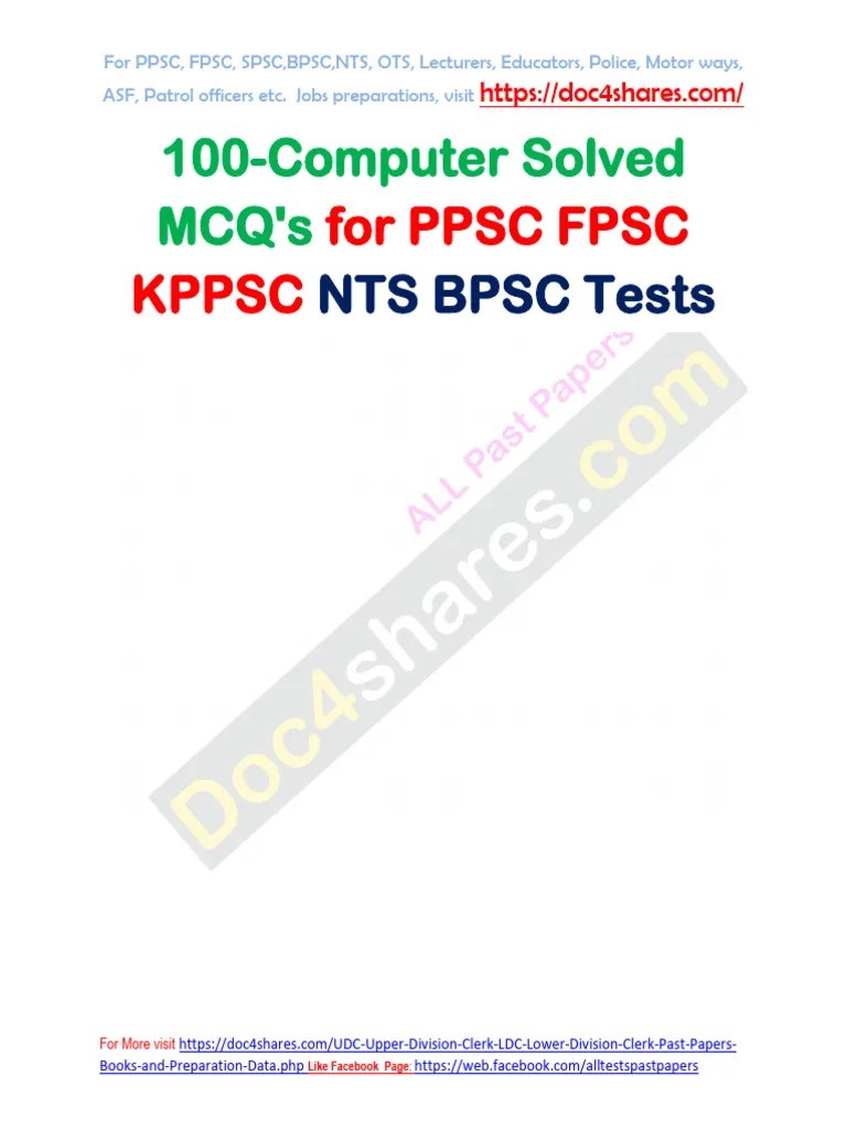 100-Computer Solved Mcqs For Ppsc Fpsc Kppsc Nts Bpsc Tests | PDF | Computer Network | Computer ...
