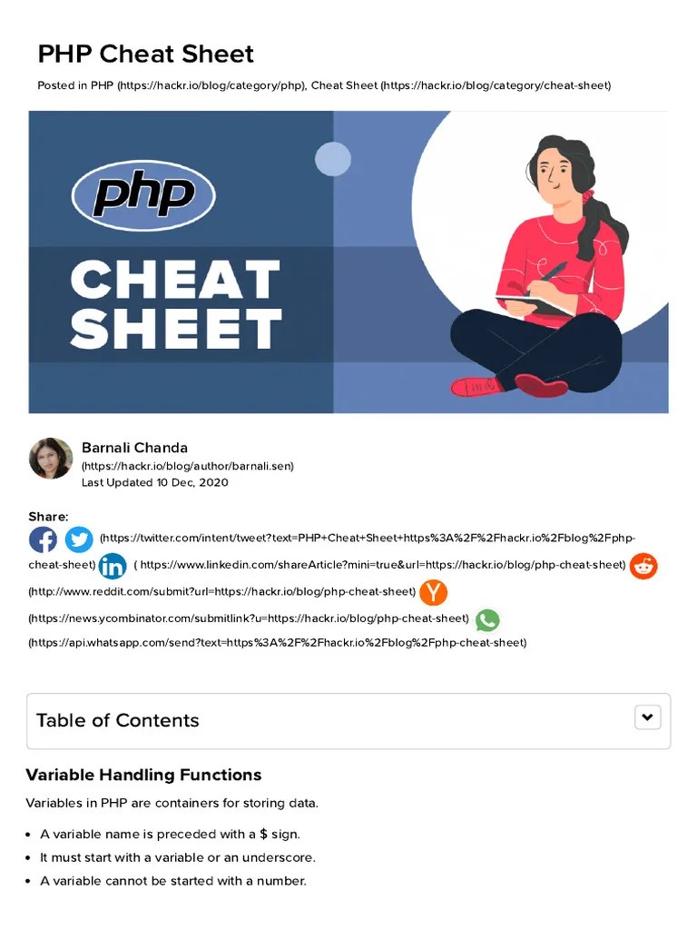 PHP Cheat Sheet (Updated) - Download PDF For Quick Reference | PDF ...