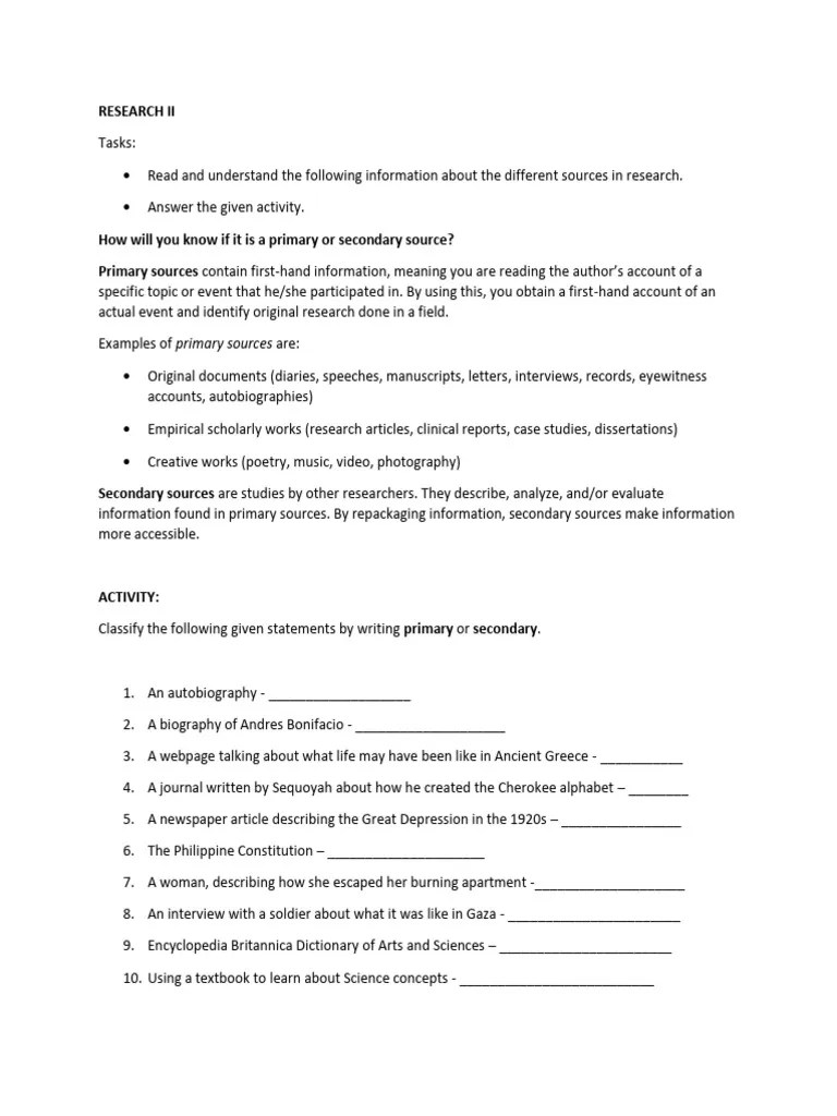 Primary And Secondary Sources | PDF