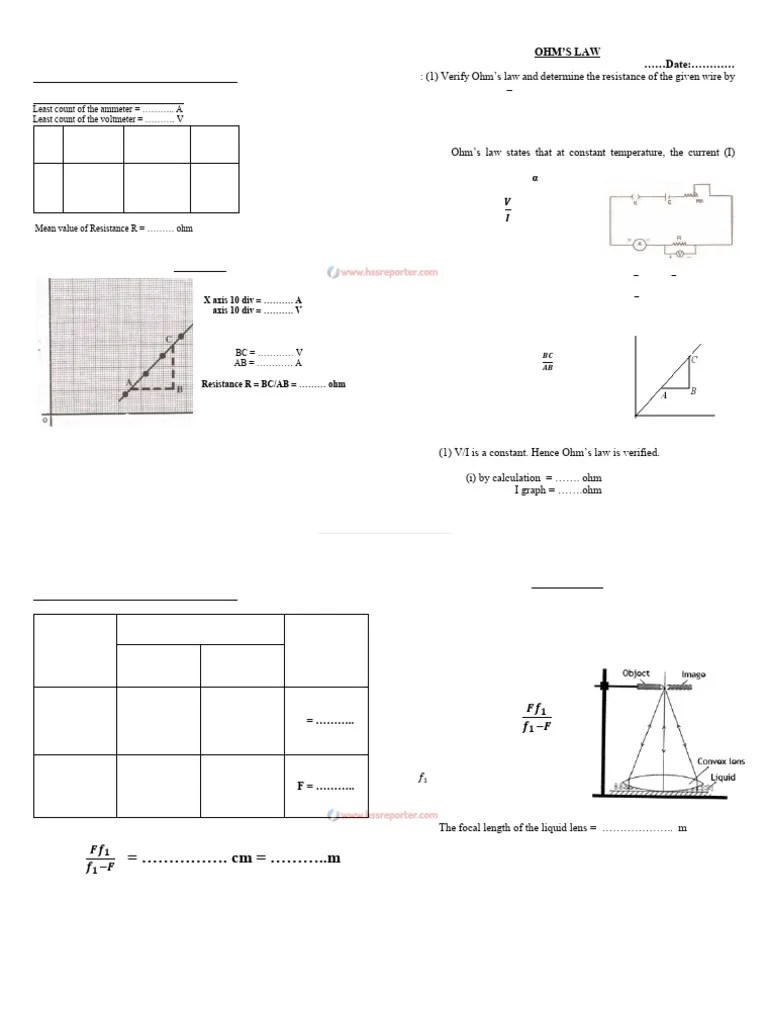 HSSRPTR - Plus Two Physics Practicals-2022-23 | PDF | Voltage ...