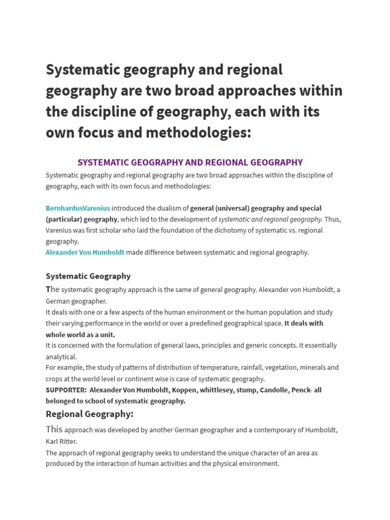 Systematic Geography And Regional Geography Are Two Broad Approaches ...