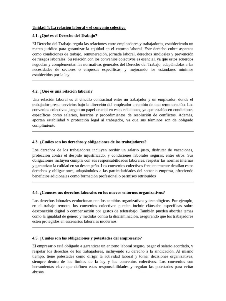 Unidad 4 (la Relacion Laboral Y El Convenio Colectivo) | PDF | Derecho ...