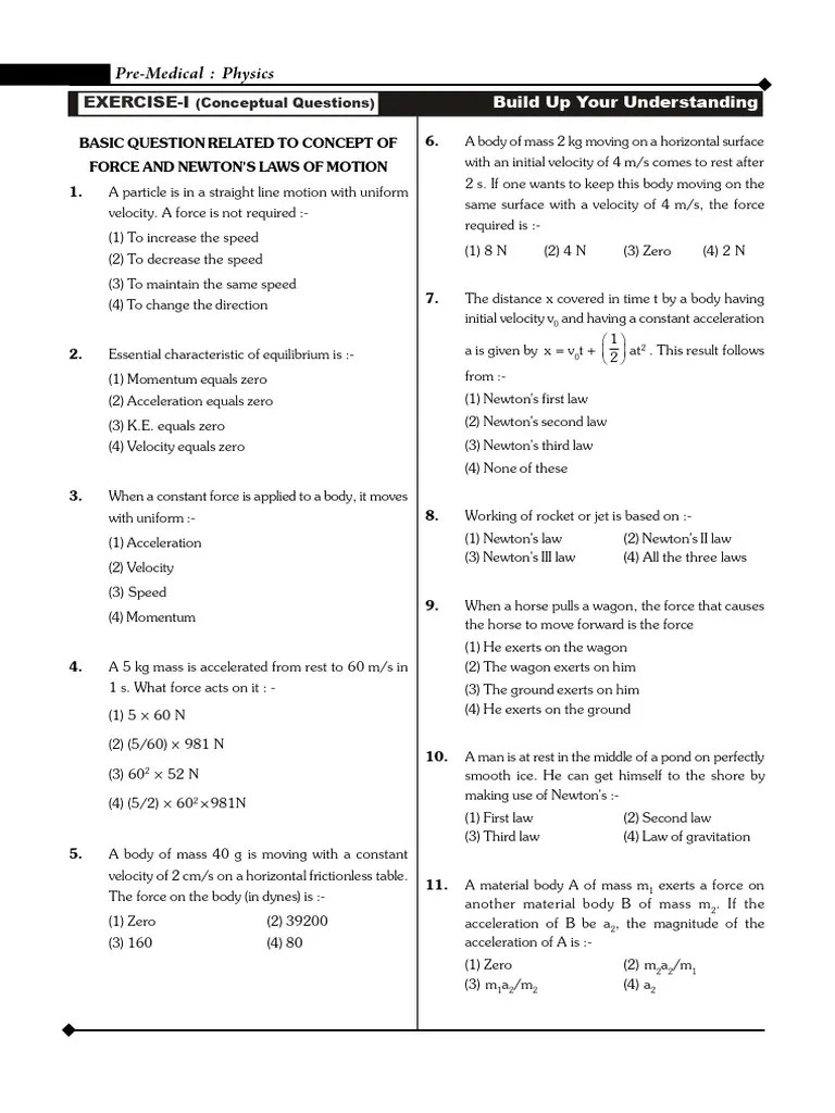 NEET Newton Laws Of Motion Exercise 01 | PDF | Force | Mass