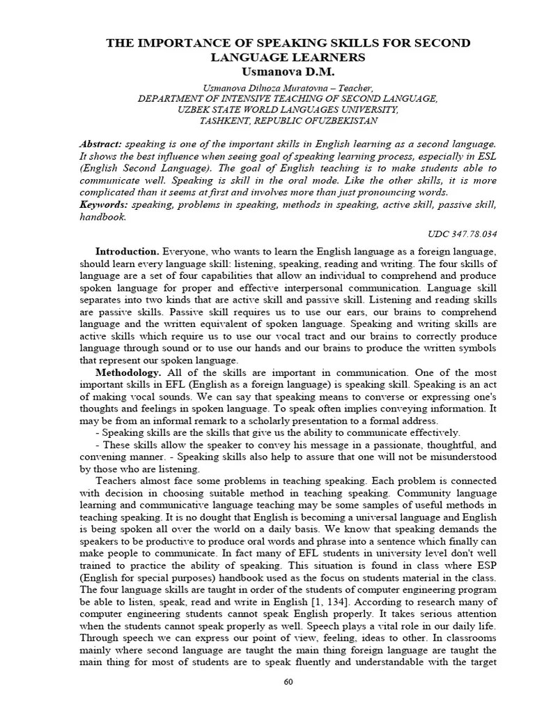 The-importance-of-speaking-skills-for-second-language-learners | PDF | English As A Second Or ...