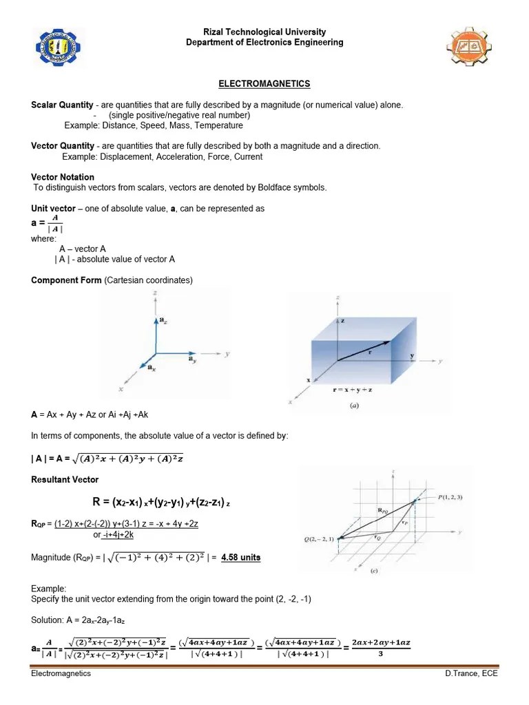 Emags Lec1 Vector | PDF | Euclidean Vector | Algebra