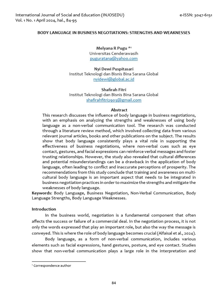 Body Language In Business Negotiations | PDF | Negotiation | Nonverbal ...