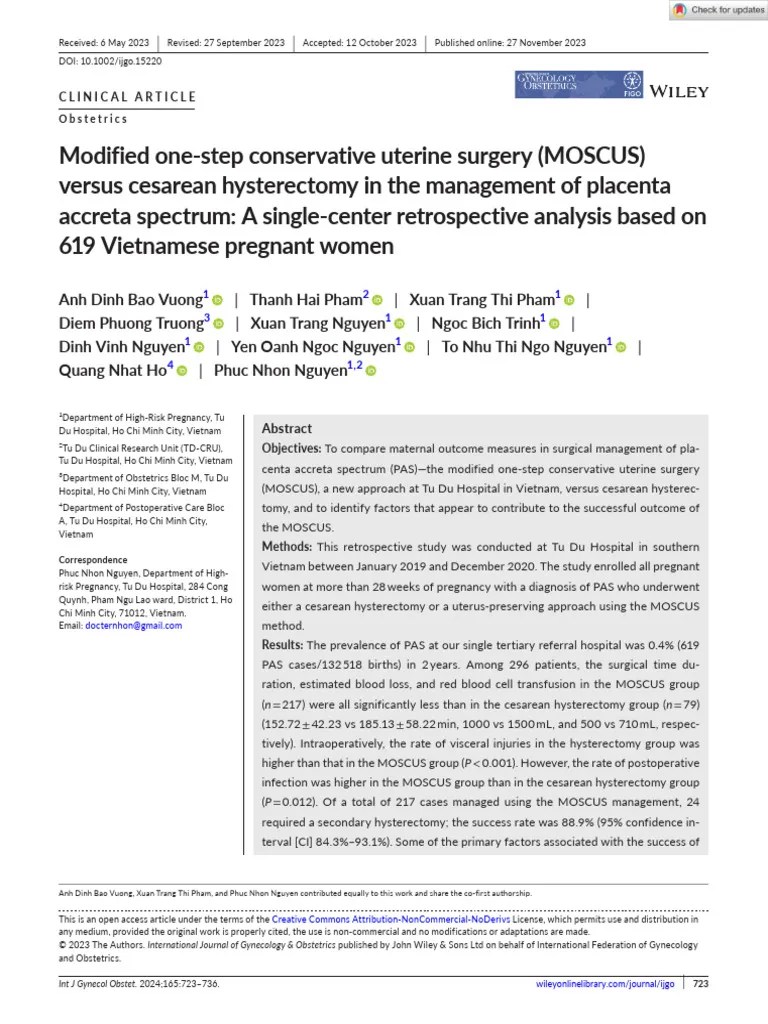 Intl J Gynecology Obste - 2023 - Vuong - Modified One Step Conservative ...
