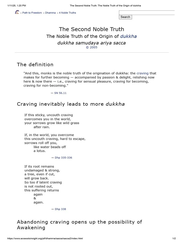 The Second Noble Truth - The Noble Truth Of The Origin Of Dukkha | PDF | Four Noble Truths | Āstika