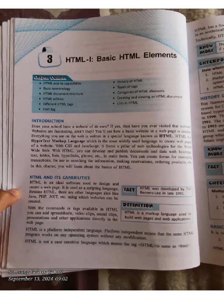 Class 10 Computer Chapter 3 HTML 1 Basic HTML Elementsb | PDF