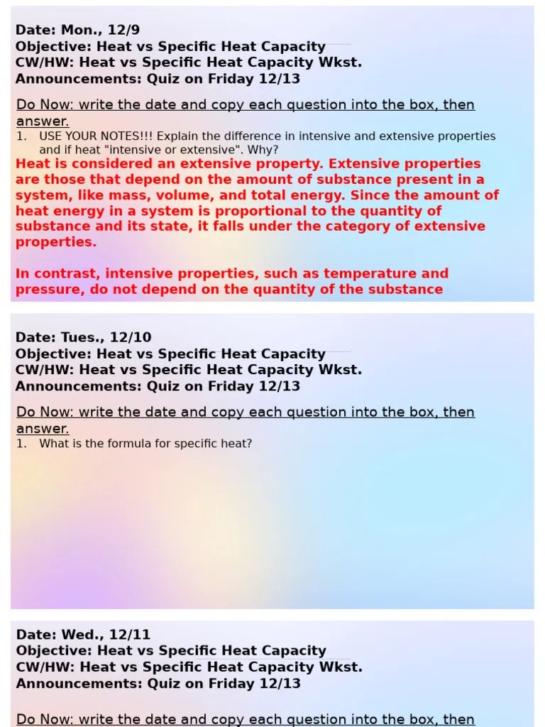 Heat And Specific Heat Capacity | PDF