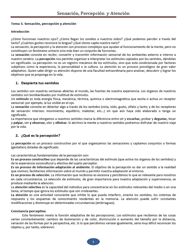 Tema 3-PERCEPCIÓN SENSACION Y ATENCION Parquelisboa | PDF | Percepción | Ojo Humano