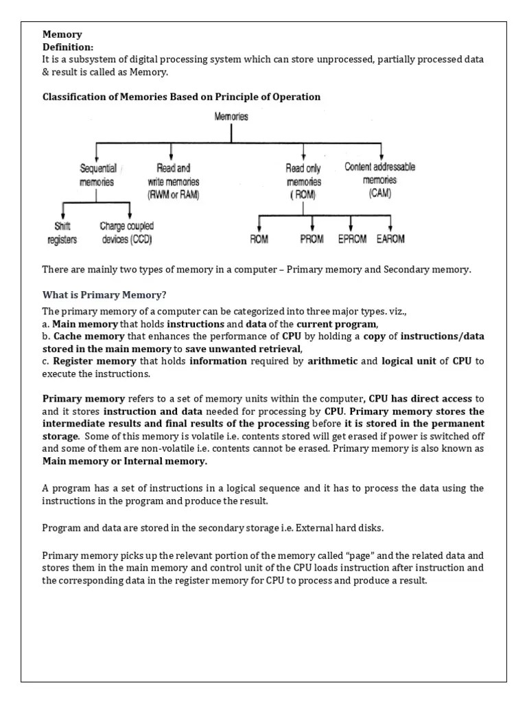 Memory | PDF | Random Access Memory | Read Only Memory