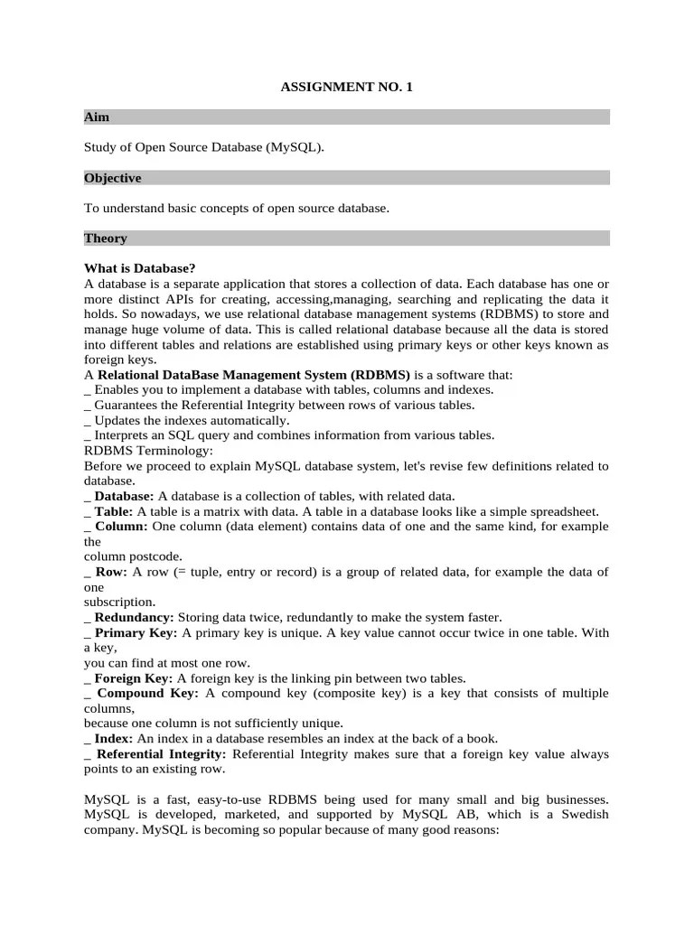 Assignment 1 | PDF | Relational Database | Databases