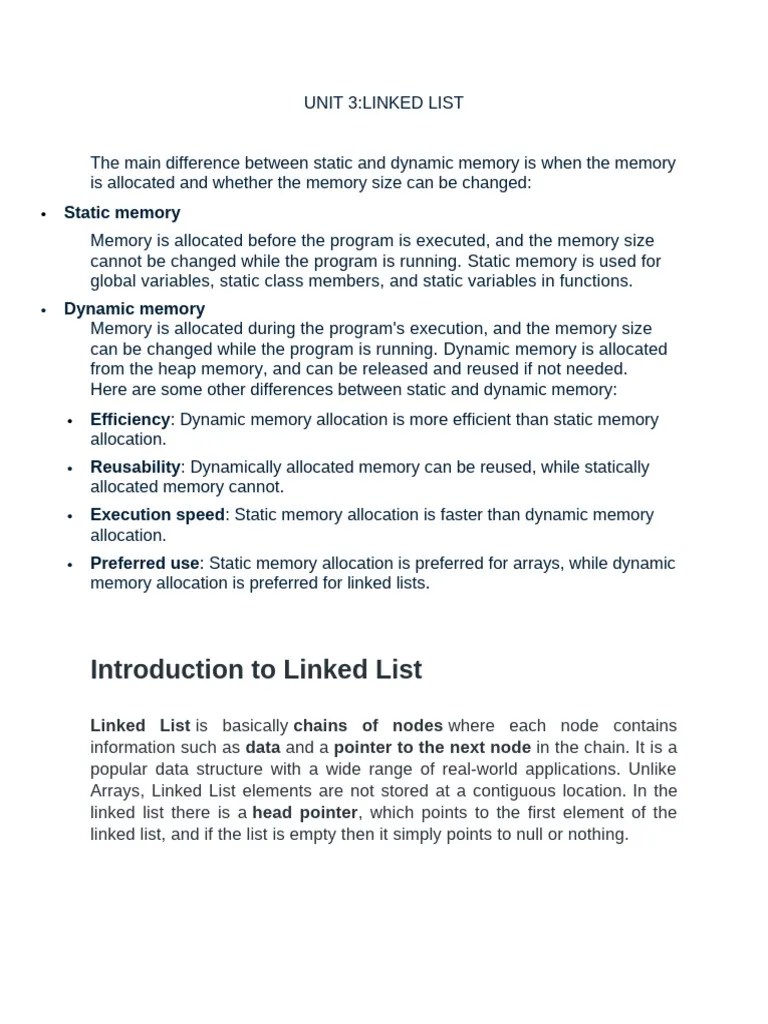 UNIT3 LINKED LIST | PDF | Pointer (Computer Programming) | Computer ...