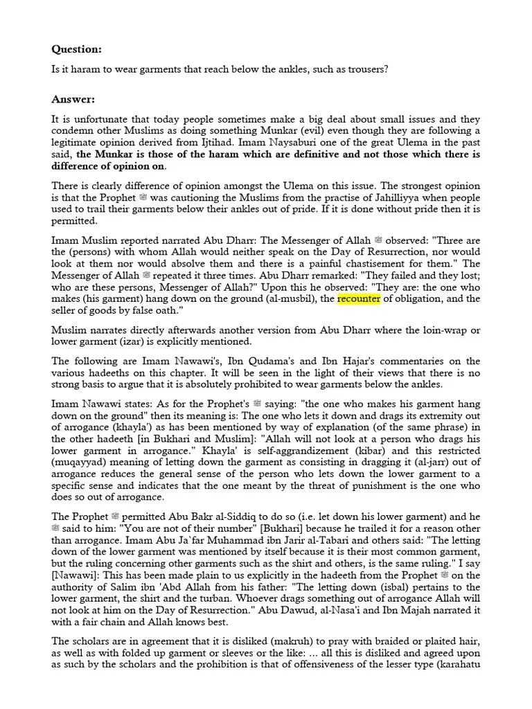 Wearing Garments Below Ankles For Men | PDF | Hadith | Muhammad