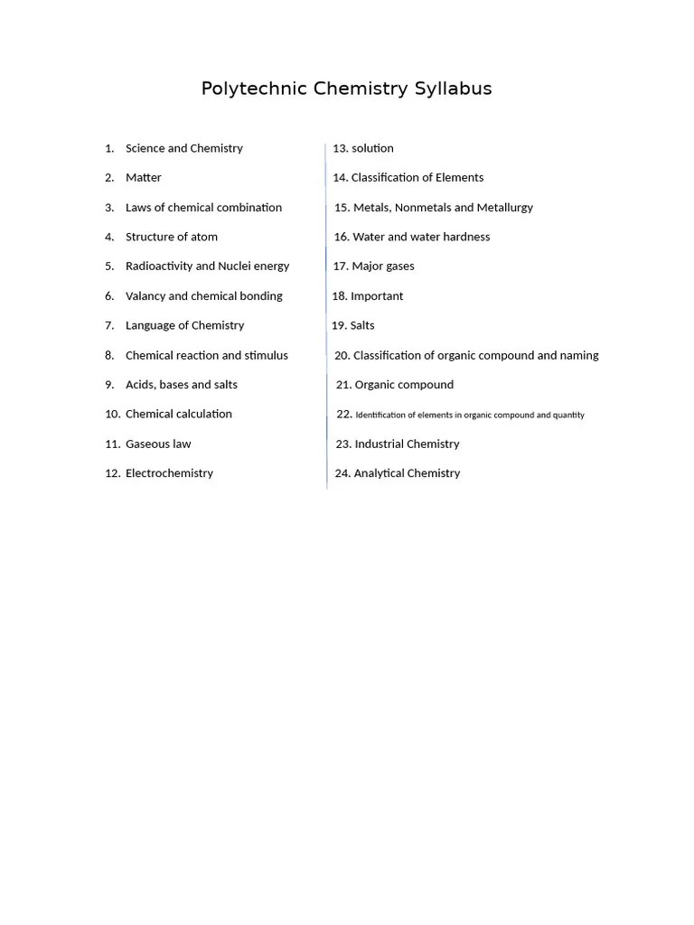 Polytechnic Chemistry Syllabus | PDF