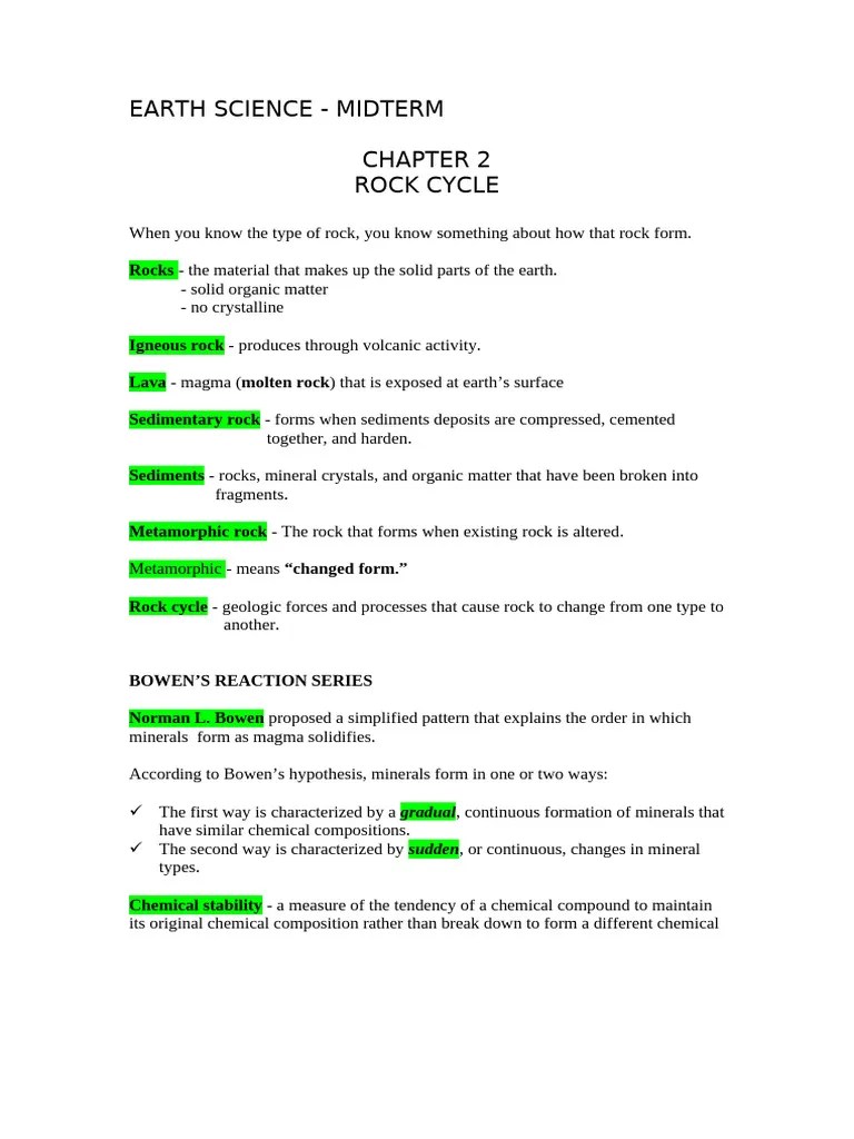EARTH SCIENCE MIDTERM | PDF | Rock (Geology) | Sedimentary Rock