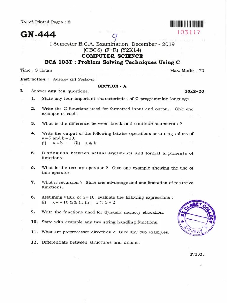 9 Problem Solving Techniques Using C December 2019 | PDF | Computer ...