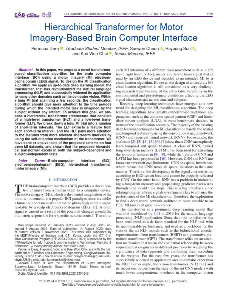 Hierarchical Transformer For Motor Imagery-Based Brain Computer ...