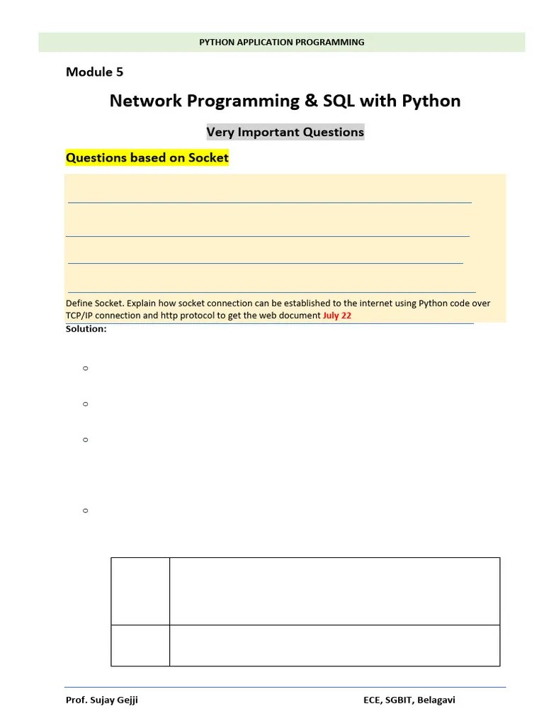 Python Module-5 VTU QP Solution | PDF | Network Socket | Sql