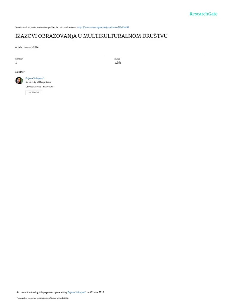 Izazovi Obrazovanja U Multikulturalnom Dru TVU: January 2014 | PDF