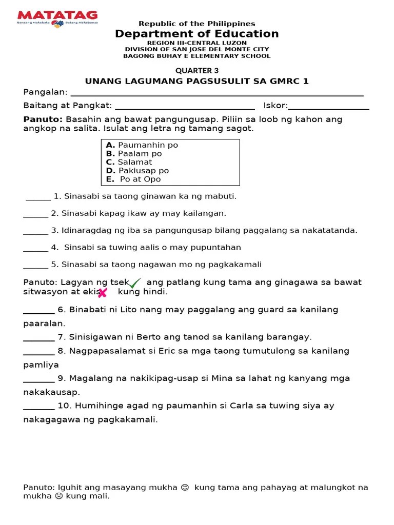 Q3 1st SUMMATIVE TEST IN GMRC 1 | PDF