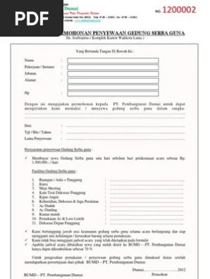 Contoh surat perjanjian sewa gedung . Formulir Penyewaan Gedung Serba Guna Pdf