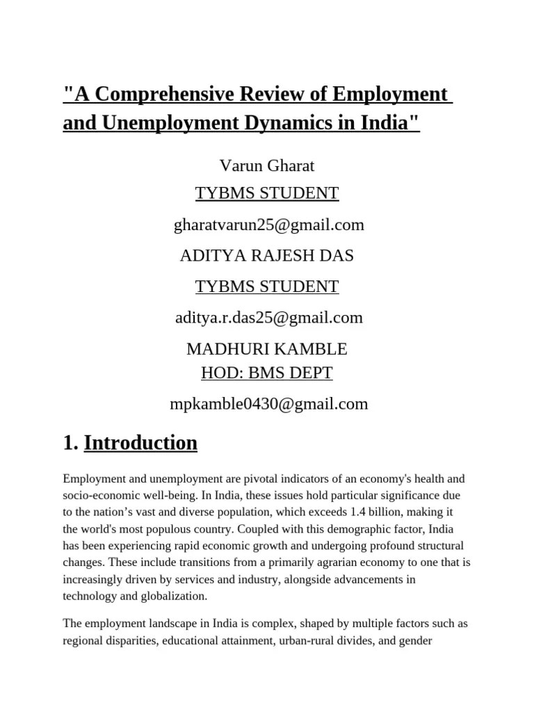 A Comprehensive Review Of Employment And Unemployment Dynamics In India ...